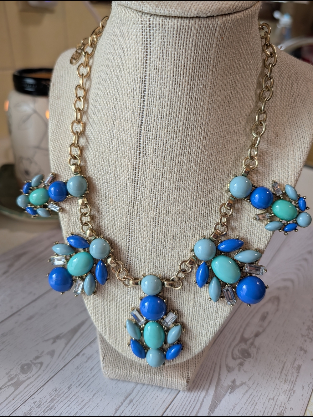 Erica Lyons Gold Chain Necklace with Blue, Teal & Aqua Stones